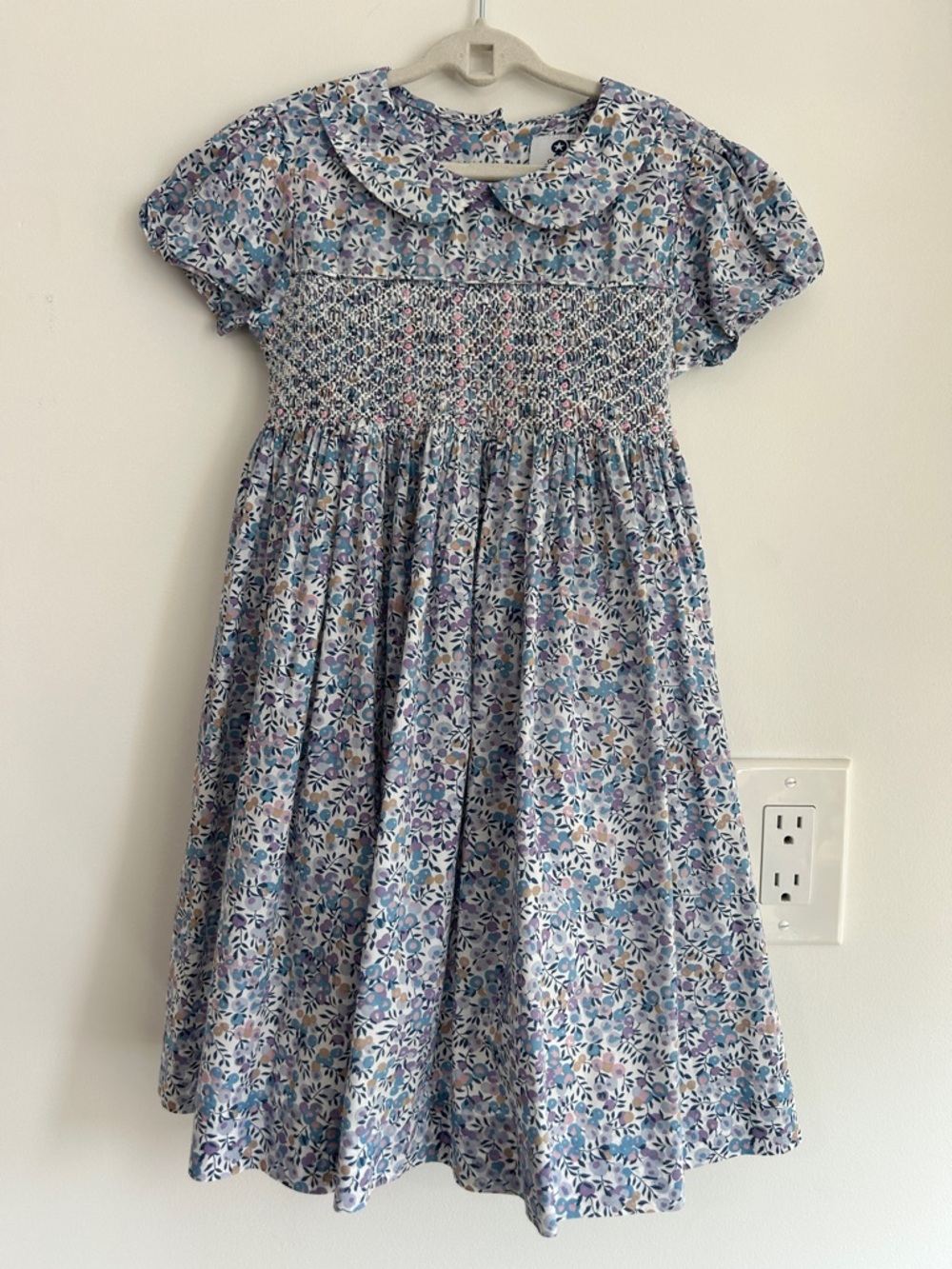 Girls' Liberty fabric Floral Smocked Cotton Dress in Blue & Purple